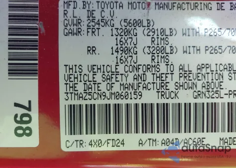 2018 Toyota Tacoma Trd Off Road z USA, uszkodzony, nr VIN 3TMAZ5CN9JM060159